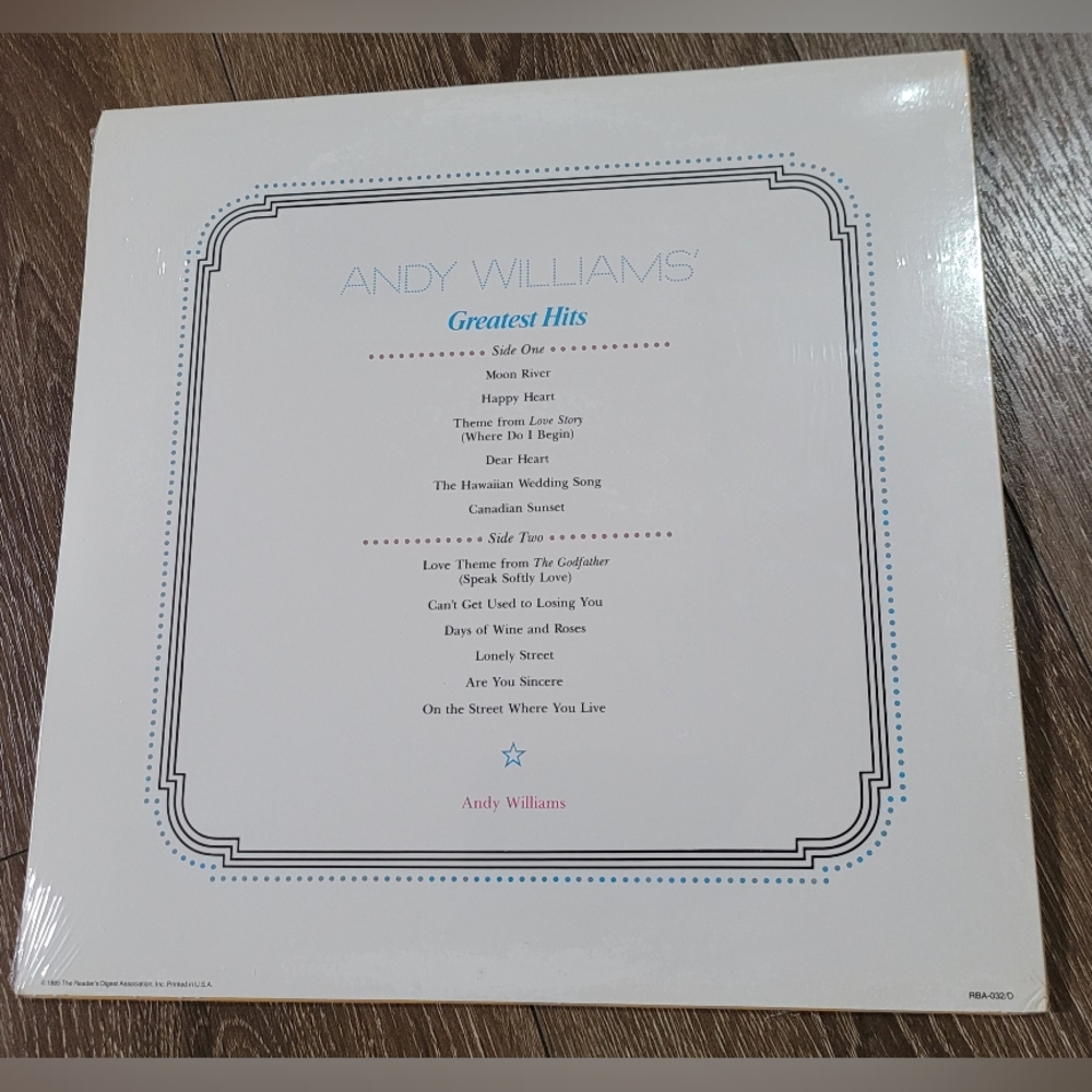 SEALED ANDY WILLIAMS GREATEST HITS VINYL LP RECORD 1985 RBA-032/D SEALED - Picture 2 of 2